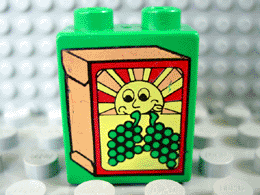 Duplo, Brick 1 x 2 x 2 with Box with Sun and Grapes Pattern