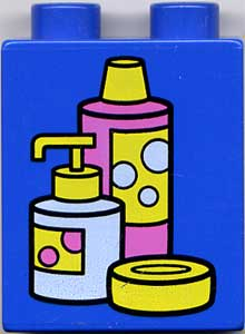 Duplo, Brick 1 x 2 x 2 with Shampoo and Soap Containers Pattern