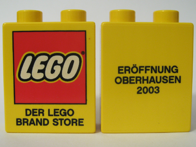 Duplo, Brick 1 x 2 x 2 with Eröffnung Oberhausen 2003 LEGO Store Opening Pattern