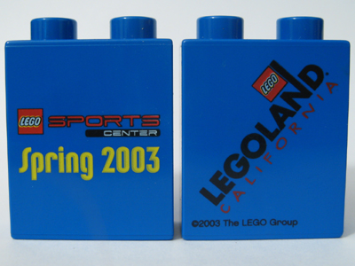 Duplo, Brick 1 x 2 x 2 with LEGOLAND Sports Center Spring 2003 Pattern