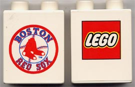 Duplo, Brick 1 x 2 x 2 with Boston Red Sox Logo with LEGO Logo on Back Pattern