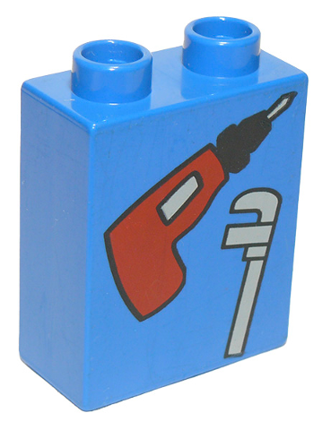 Duplo, Brick 1 x 2 x 2 with Electric Drill and Wrench Pattern