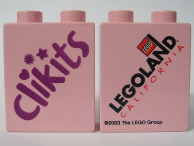 Duplo, Brick 1 x 2 x 2 with Clikits Logo 2003 LEGOLAND California Pattern