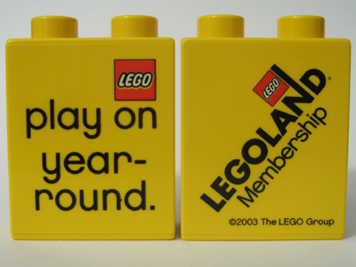 Duplo, Brick 1 x 2 x 2 with LEGOLAND California Membership Play On Year-Round Pattern