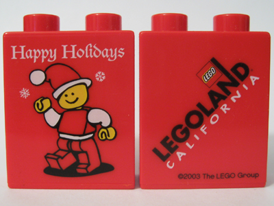 Duplo, Brick 1 x 2 x 2 with Happy Holidays 2003 Pattern