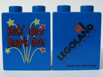 Duplo, Brick 1 x 2 x 2 with Kids' New Year's Eve 2003 Pattern
