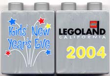 Duplo, Brick 1 x 2 x 2 with Kids' New Year's Eve 2004 Pattern