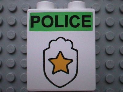 Duplo, Brick 1 x 2 x 2 with Star Badge and 'POLICE' on Top Pattern