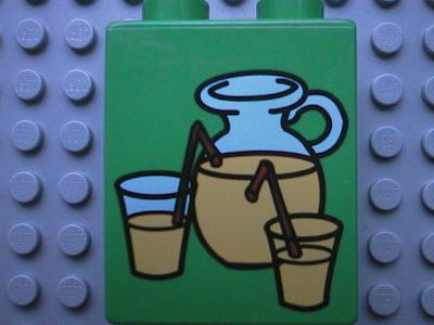 Duplo, Brick 1 x 2 x 2 with Lemonade Pitcher and Glasses Pattern