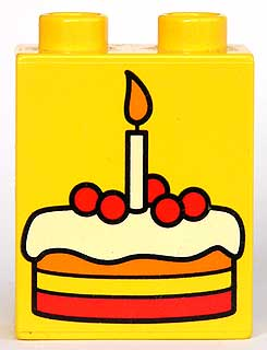 Duplo, Brick 1 x 2 x 2 with Birthday Cake Pattern