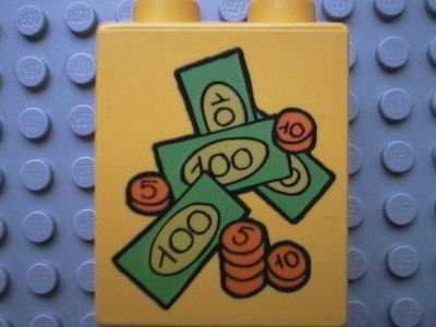 Duplo, Brick 1 x 2 x 2 with Bills and Coins Pattern