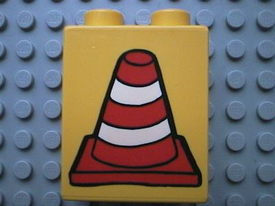 Duplo, Brick 1 x 2 x 2 with Construction Cone 2 Pattern