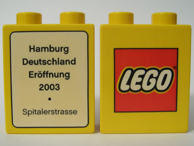 Duplo, Brick 1 x 2 x 2 with The LEGO Store Hamburg 2003 Pattern