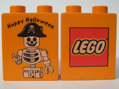 Duplo, Brick 1 x 2 x 2 with Halloween 2003 Happy Halloween Pattern (LEGO Logo)