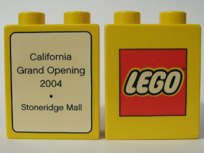 Duplo, Brick 1 x 2 x 2 with The LEGO Store California, Stoneridge Mall 2004 Pattern