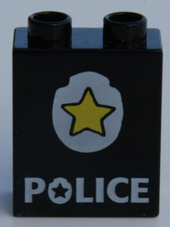 Duplo, Brick 1 x 2 x 2 with Star Badge and 'POLICE' on Bottom Pattern