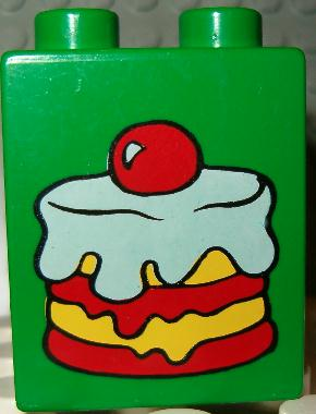 Duplo, Brick 1 x 2 x 2 with Cake Topped with Cherry Pattern