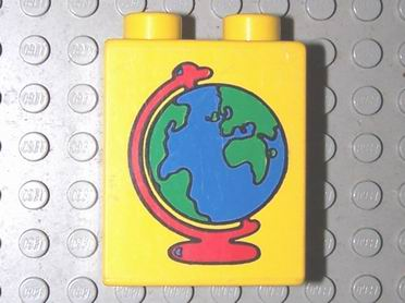 Duplo, Brick 1 x 2 x 2 with Globe Pattern