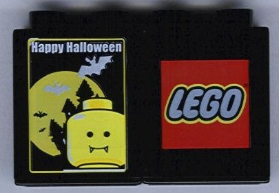 Duplo, Brick 1 x 2 x 2 with Halloween 2005 Happy Halloween and Vampire Pattern