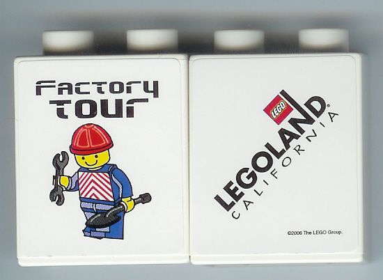 Duplo, Brick 1 x 2 x 2 with Factory Tour with Train Minifigure Holding Wrench and Shovel Pattern (Stickered)