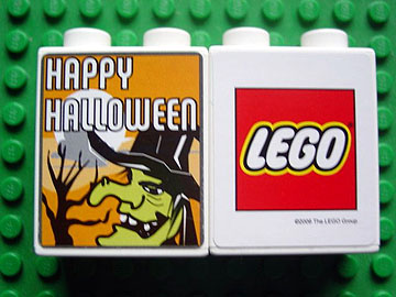 Duplo, Brick 1 x 2 x 2 with Halloween 2006 Happy Halloween and Witch Pattern (Stickered)