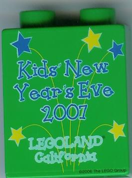 Duplo, Brick 1 x 2 x 2 with Kids' New Year's Eve 2007 Pattern