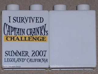 Duplo, Brick 1 x 2 x 2 with I Survived Captain Cranky's Challenge (LEGOLAND California) Pattern