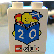 Duplo, Brick 1 x 2 x 2 with LEGO Club 20th Birthday Pattern