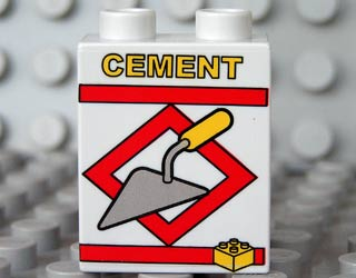 Duplo, Brick 1 x 2 x 2 with 'CEMENT' and Trowel and Brick Pattern