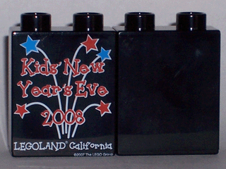 Duplo, Brick 1 x 2 x 2 with Kids' New Year's Eve 2008 Pattern