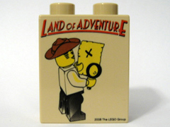 Duplo, Brick 1 x 2 x 2 with 'Land of Adventure' Johnny Thunder Pattern