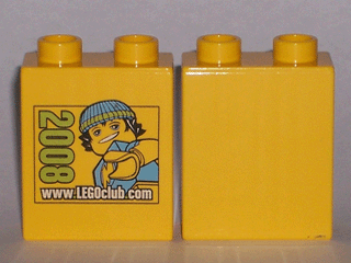 Duplo, Brick 1 x 2 x 2 with www.LEGOclub.com 2008 Pattern