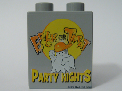 Duplo, Brick 1 x 2 x 2 with Halloween 2008 Brick or Treat Party Nights Pattern