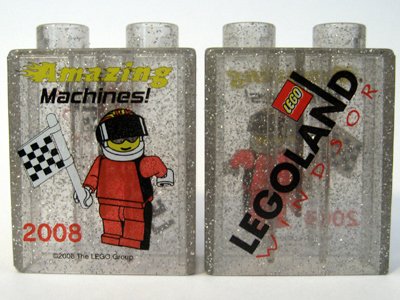 Duplo, Brick 1 x 2 x 2 with Amazing Machines 2008 LEGOLAND Windsor Pattern