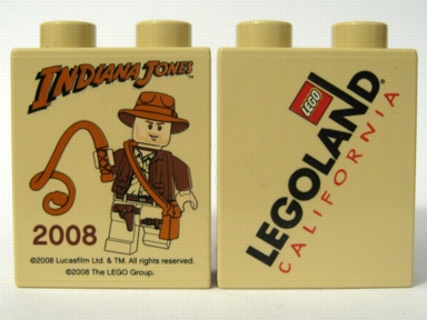 Duplo, Brick 1 x 2 x 2 with Indiana Jones LEGOLAND California Pattern