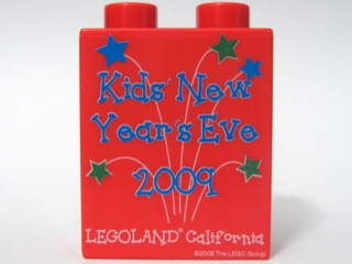 Duplo, Brick 1 x 2 x 2 with Kids' New Year's Eve 2009 Blue Letters Pattern