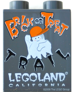 Duplo, Brick 1 x 2 x 2 with Halloween 2009 Brick or Treat Trail Pattern