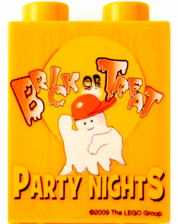 Duplo, Brick 1 x 2 x 2 with Halloween 2009 Brick or Treat Party Nights Pattern