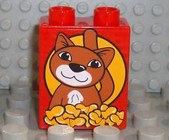 Duplo, Brick 1 x 2 x 2 with Cat and Fish Pattern