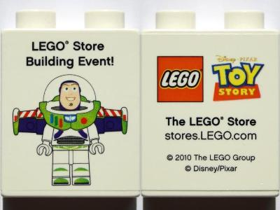 Duplo, Brick 1 x 2 x 2 with LEGO Store Building Event Toy Story Buzz Lightyear 2010 Pattern