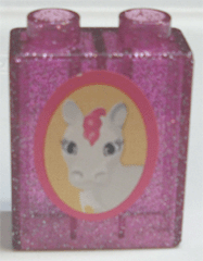 Duplo, Brick 1 x 2 x 2 with White Horse and Pink Mane Pattern (Sticker) - Set 4828