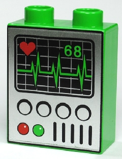 Duplo, Brick 1 x 2 x 2 with Heart Monitor Pattern