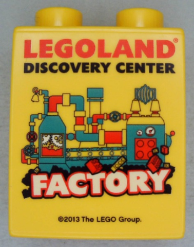 Duplo, Brick 1 x 2 x 2 with LEGOLAND Discovery Center Factory 2013 Pattern