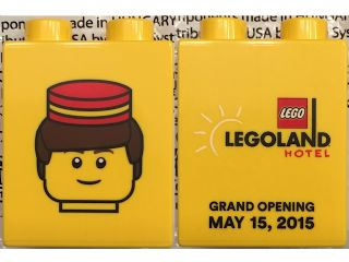Duplo, Brick 1 x 2 x 2 with LEGOLAND Hotel Grand Opening May 15, 2015 Pattern