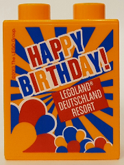Duplo, Brick 1 x 2 x 2 with Happy Birthday! LEGOLAND Deutschland Resort Orange Pattern