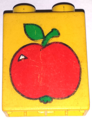 Duplo, Brick 1 x 2 x 2 with Apple Green Stem and White Highlight Pattern