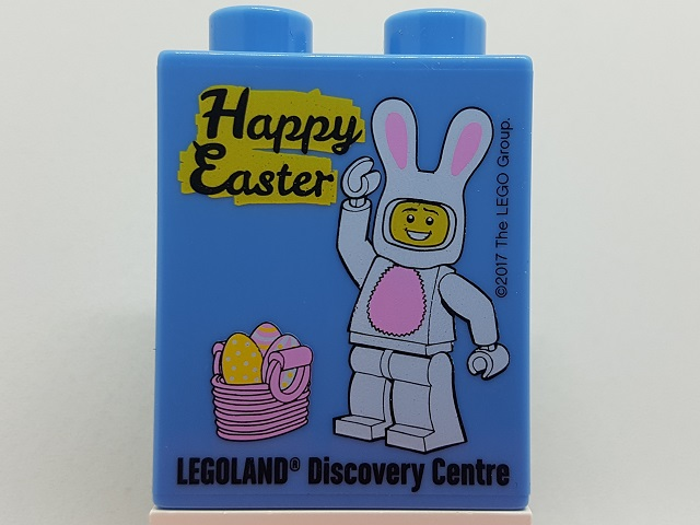 Duplo, Brick 1 x 2 x 2 with Happy Easter LEGOLAND Discovery Centre Pattern