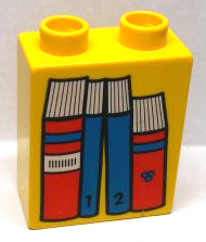Duplo, Brick 1 x 2 x 2 with Four Books Red and Blue Pattern