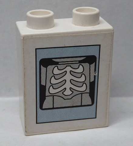Duplo, Brick 1 x 2 x 2 with X-Ray Skeleton Pattern (Sticker) - Set 9226