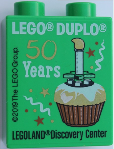 Duplo, Brick 1 x 2 x 2 with LEGO Duplo 50 Years 2019 LEGOLAND Discovery Center Cupcake Pattern